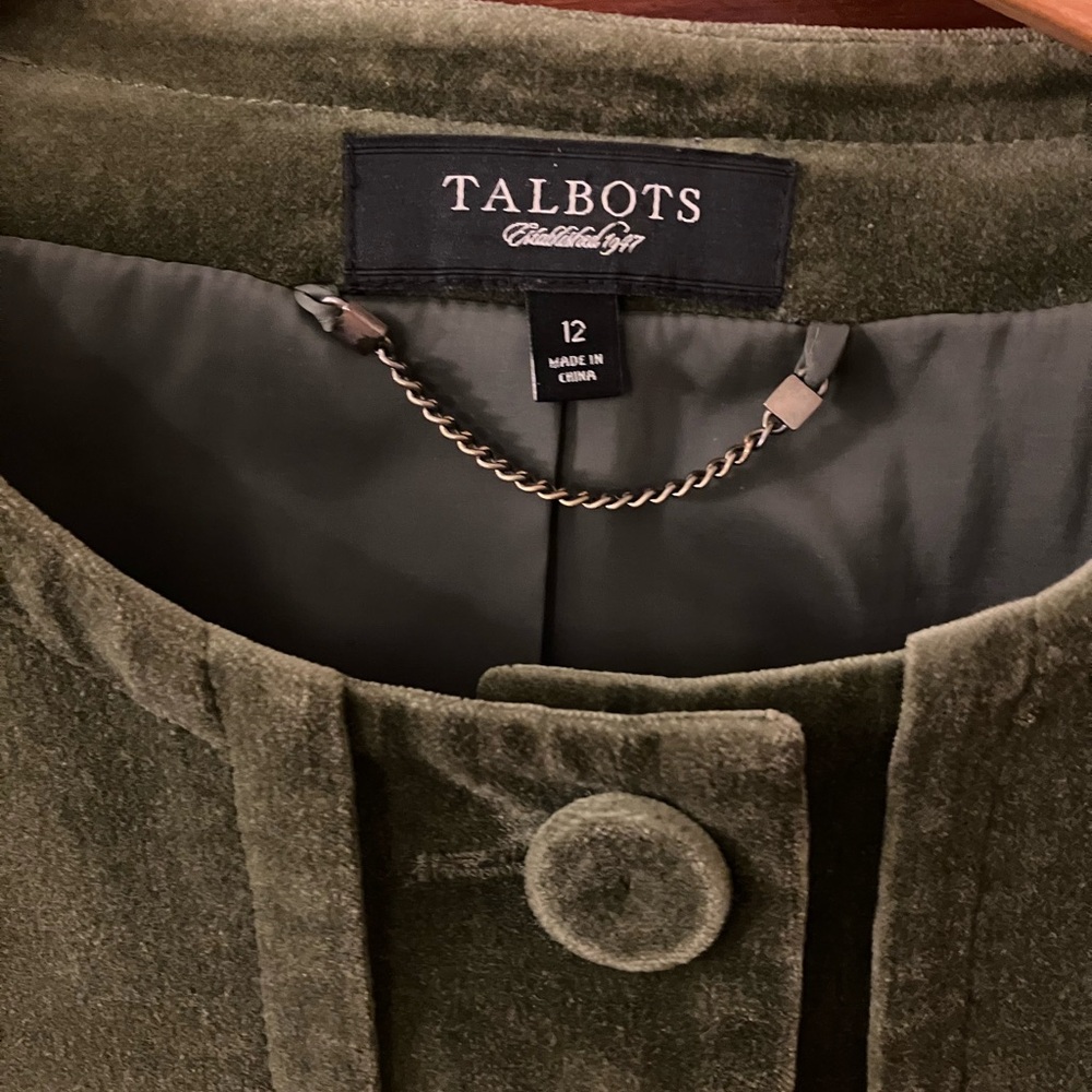 Talbots Green Velveteen Short Jacket
